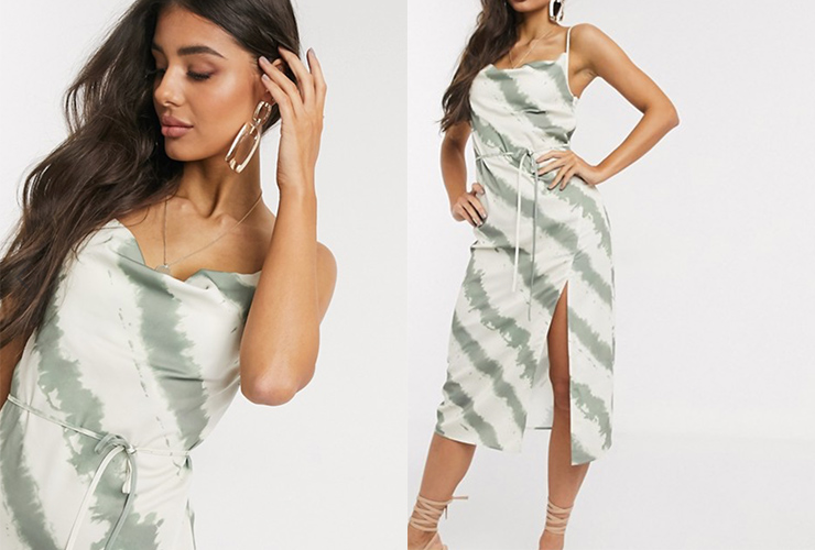 ASOS 4th + Reckless Tall Exclusive Kick Cowl Front Midi Dress in Tie Dye Print