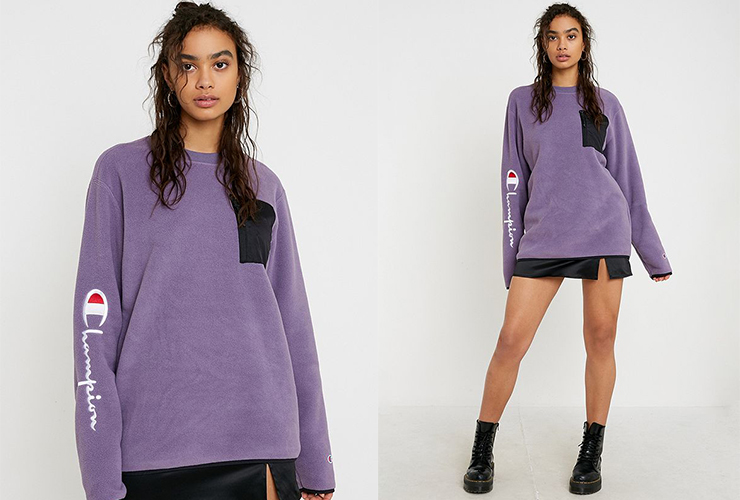 Champion Fleece & Nylon Pocket Crew Neck Sweatshirt