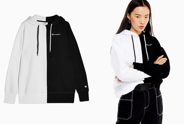 Champion Black And White Small Logo Hoodie